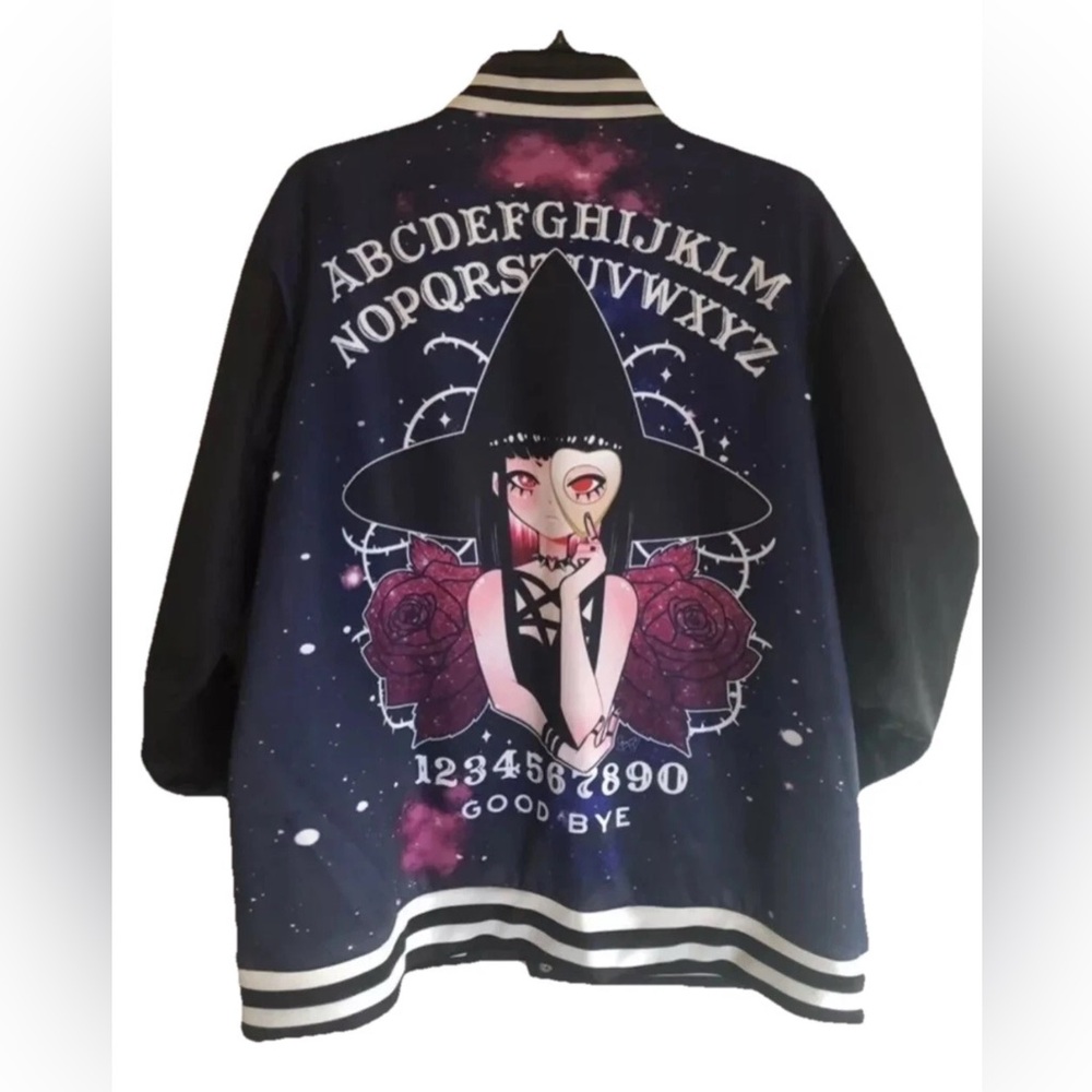 Women Varsity Jacket Fortune Teller Ouija Witch Raglan Bomber Size 3XL